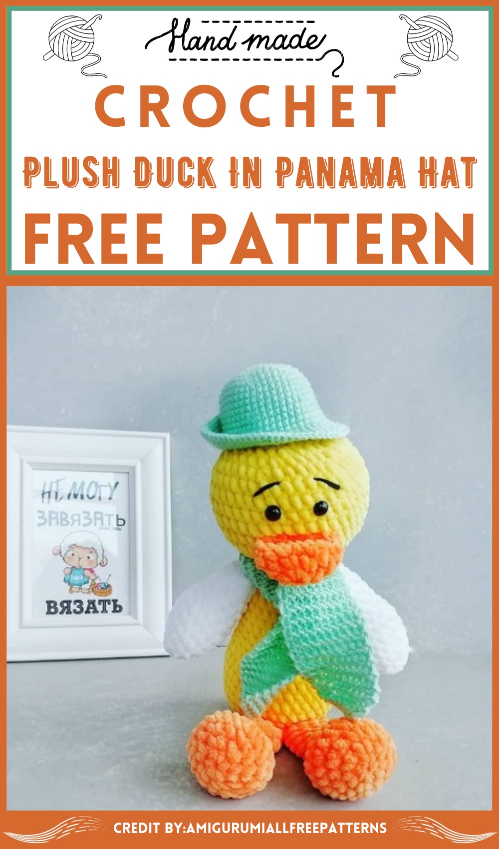 Crochet Plush Duck In Panama Hat