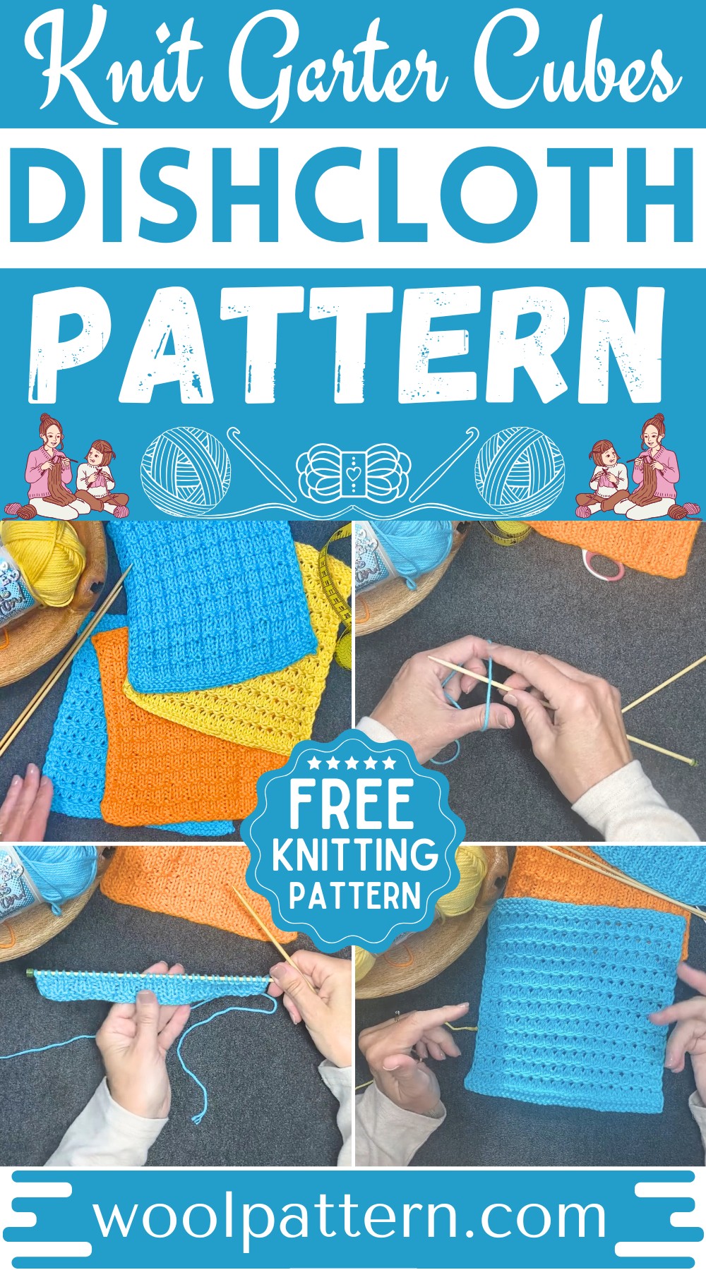 Knit Garter Cubes Dishcloth Pattern