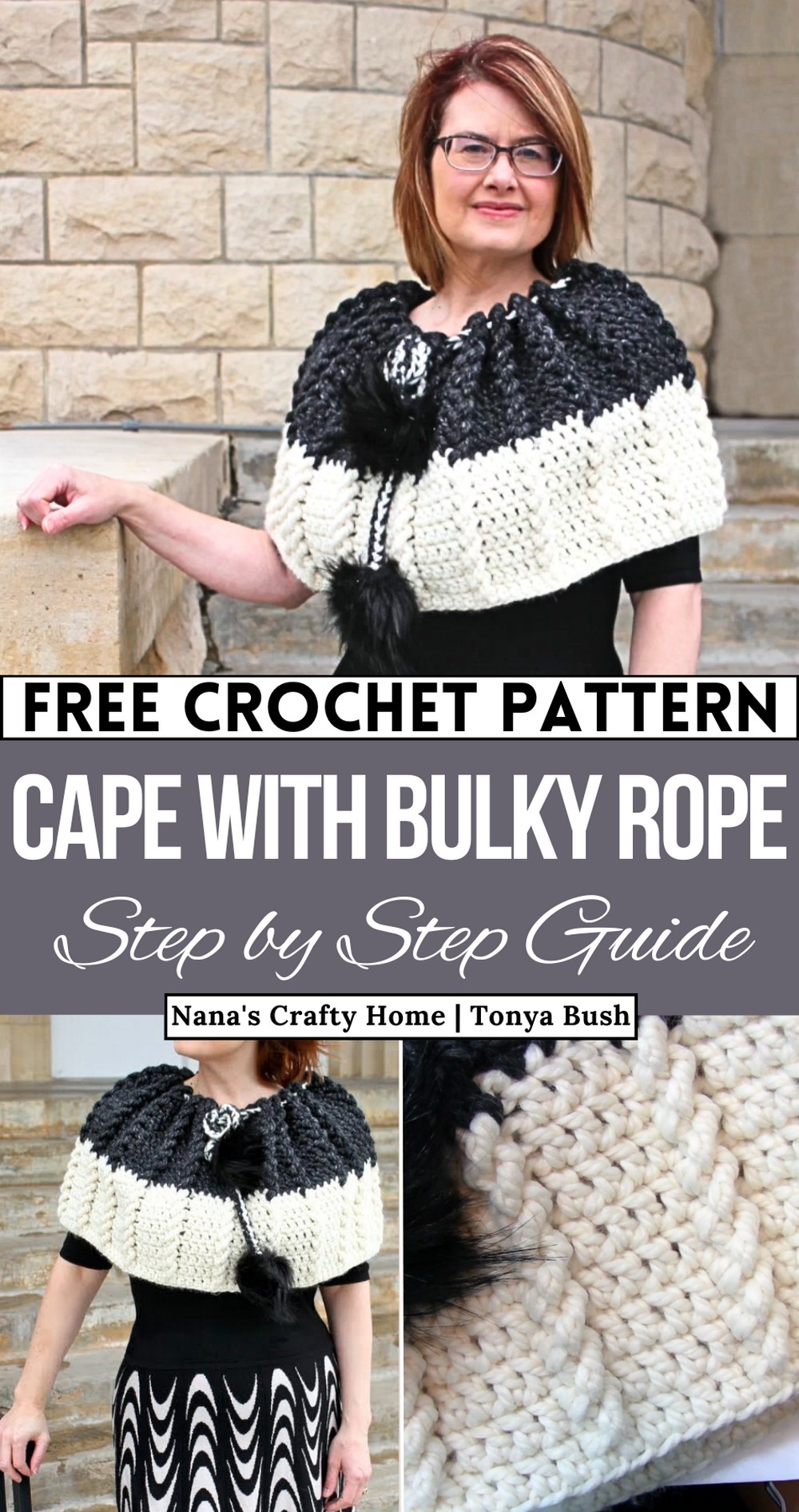 Crochet Cape With Bulky Rope Braided Cables