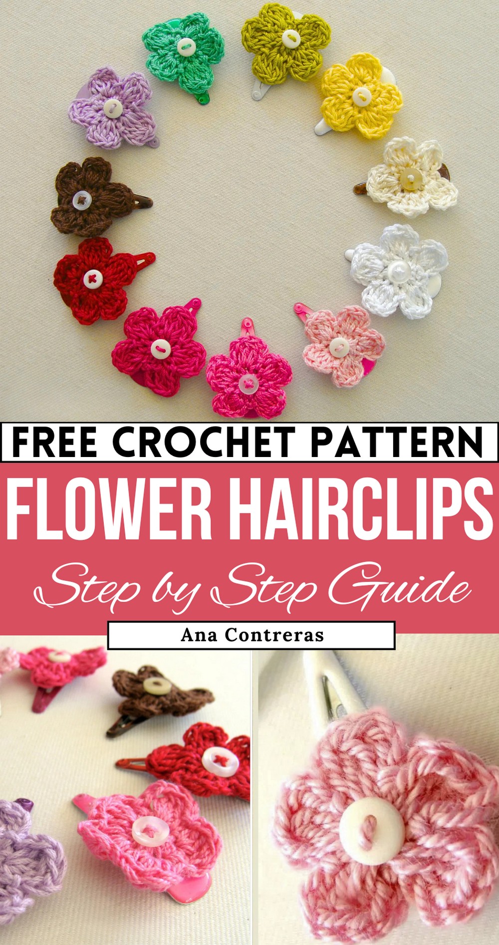 Crochet Simple Flowers on Hairclips