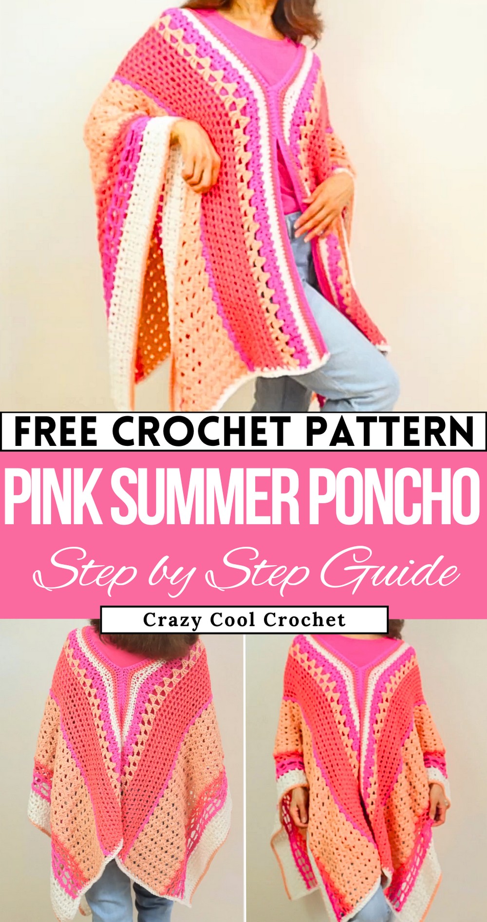 Easy Crochet Summer Poncho in Pinks
