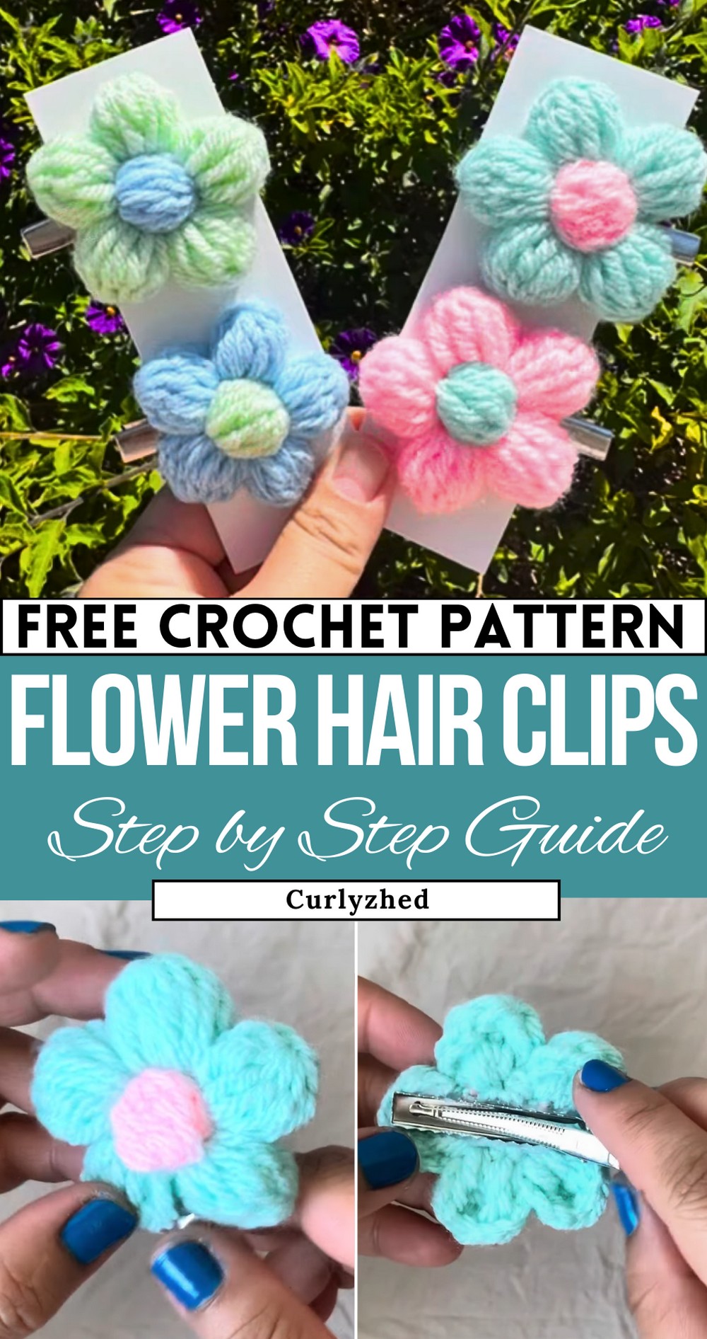 Flower Puff Hair Clips Crochet Tutorial