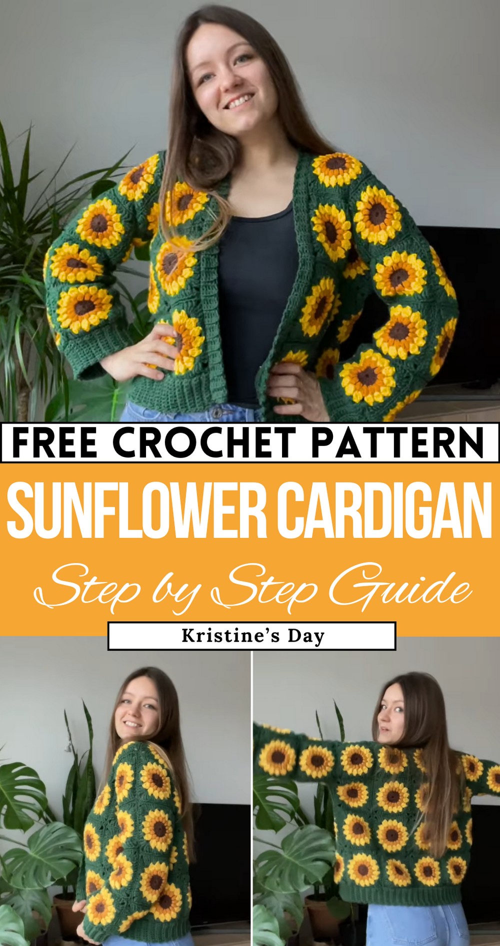 Sunflower Granny Square Crochet Cardigan