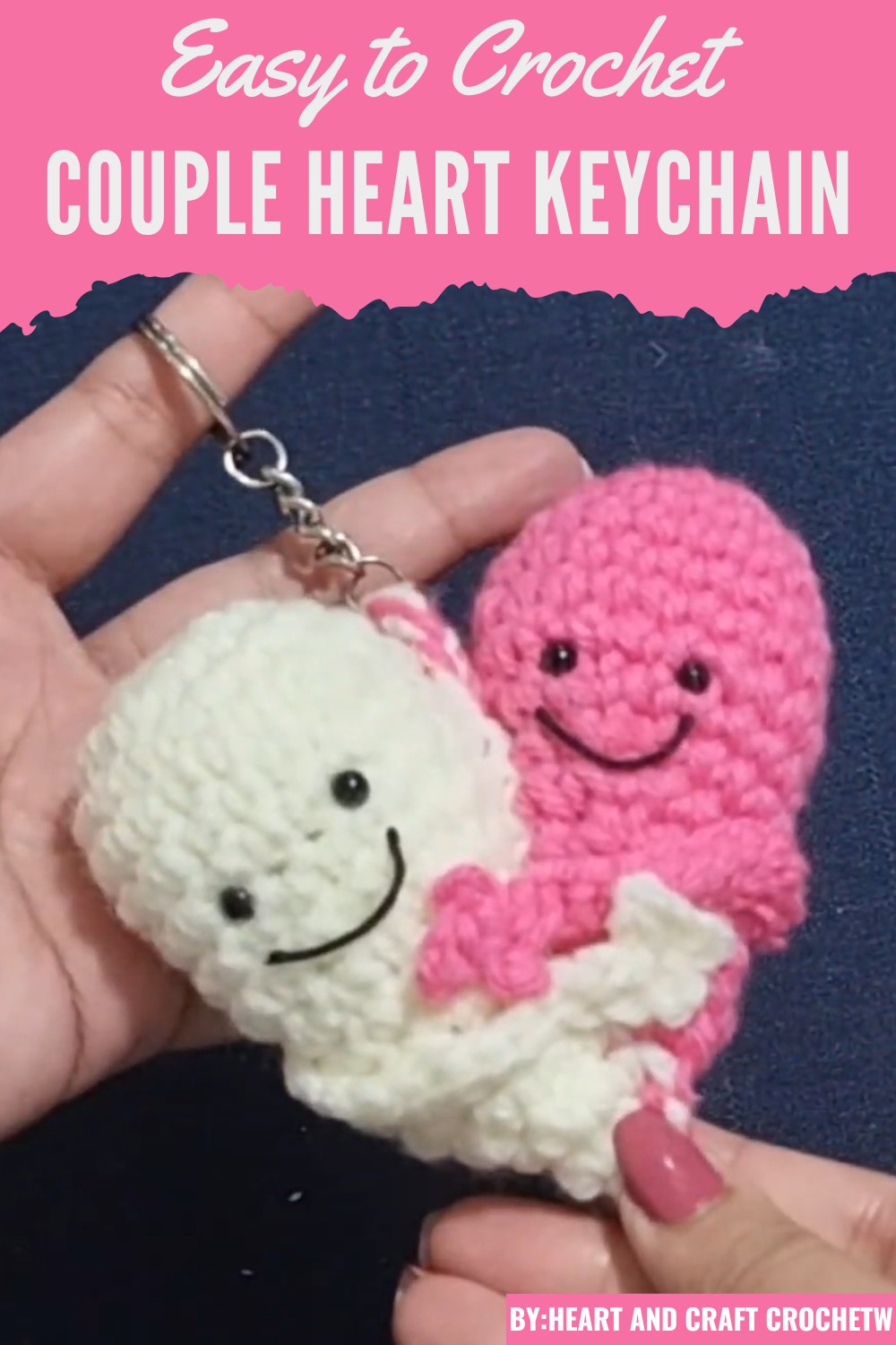 Crochet Couple Heart Keychain