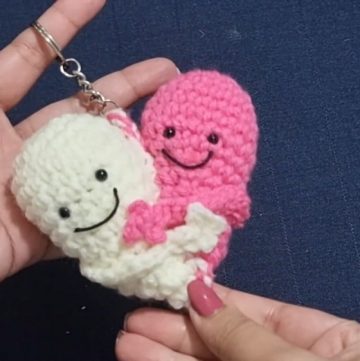Crochet Couple Heart Keychain