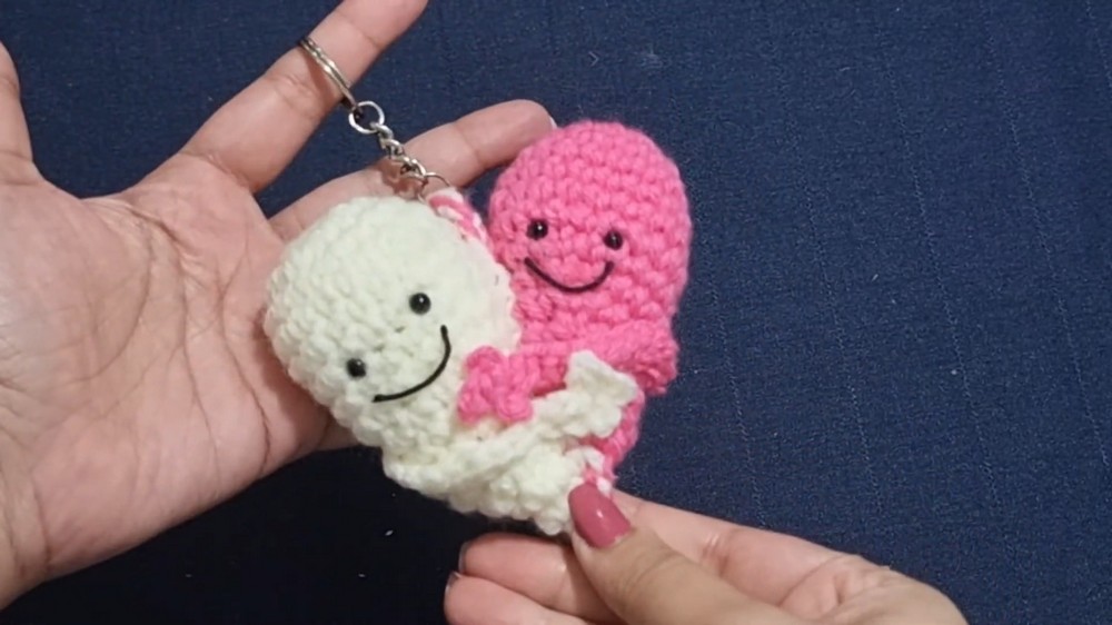 Crochet Couple Heart Keychain