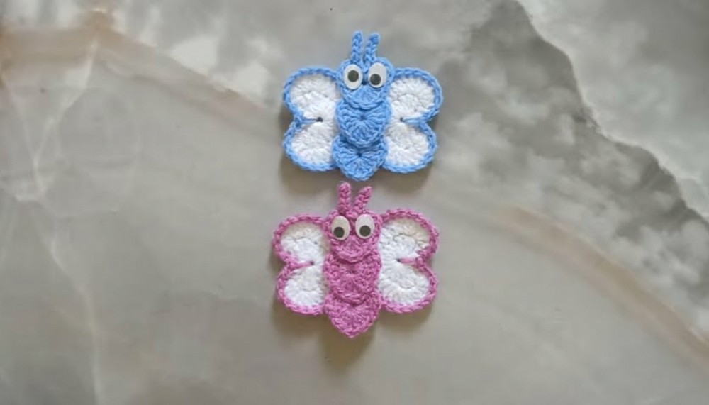 Crochet Heart Butterfly Keychain