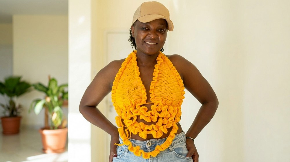Crochet Ruffle Halter Crop Top
