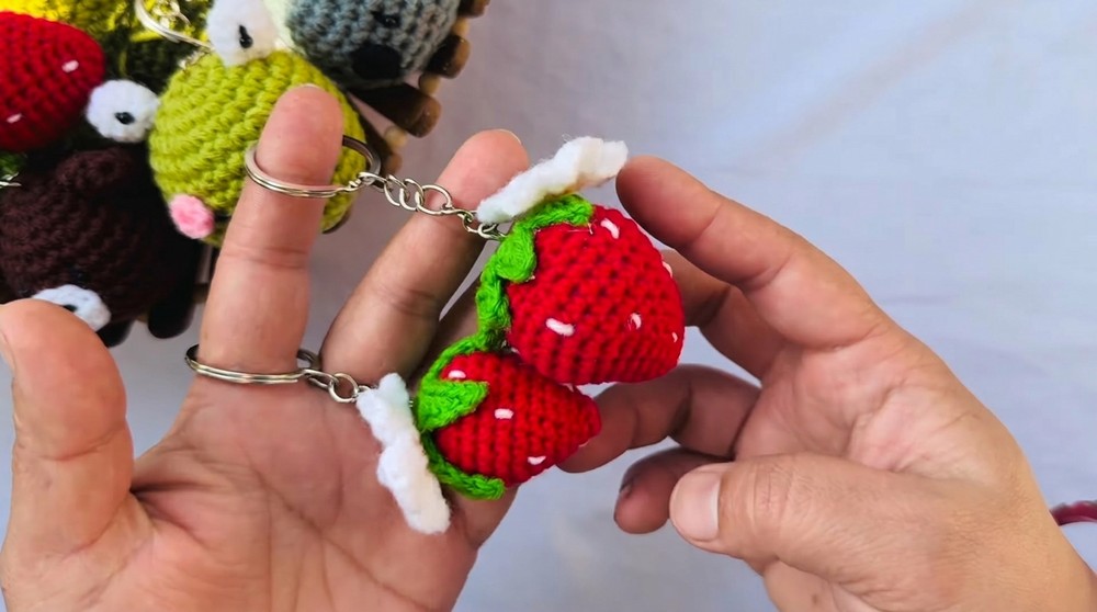 Crochet Strawberry Keychain