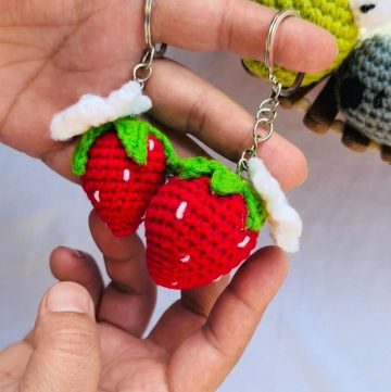 Crochet Strawberry Keychain