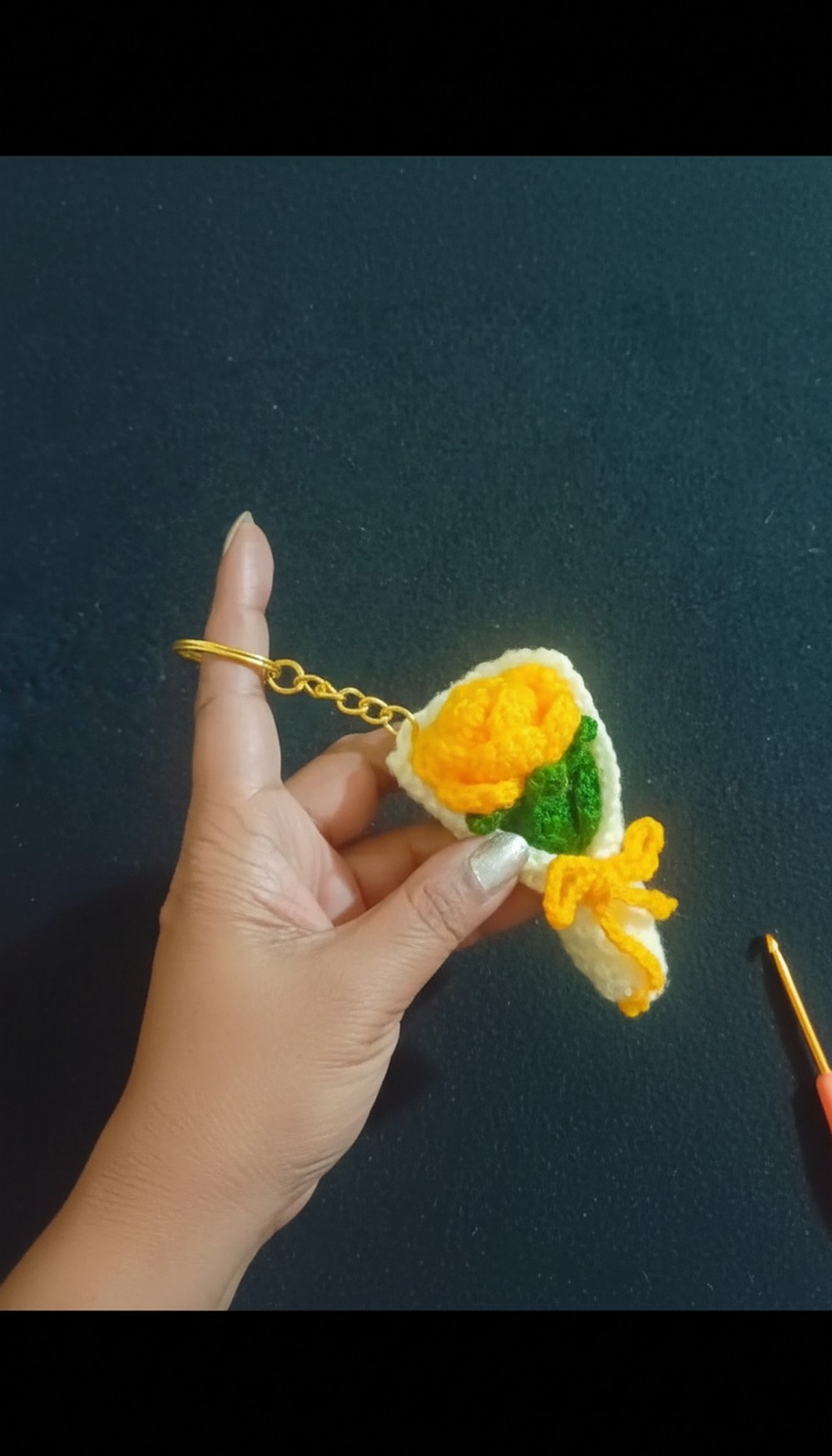 Crochet Mini Rose Bouquet Keychain