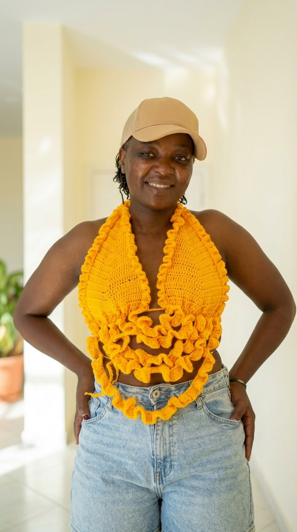 Crochet Ruffle Halter Crop Top