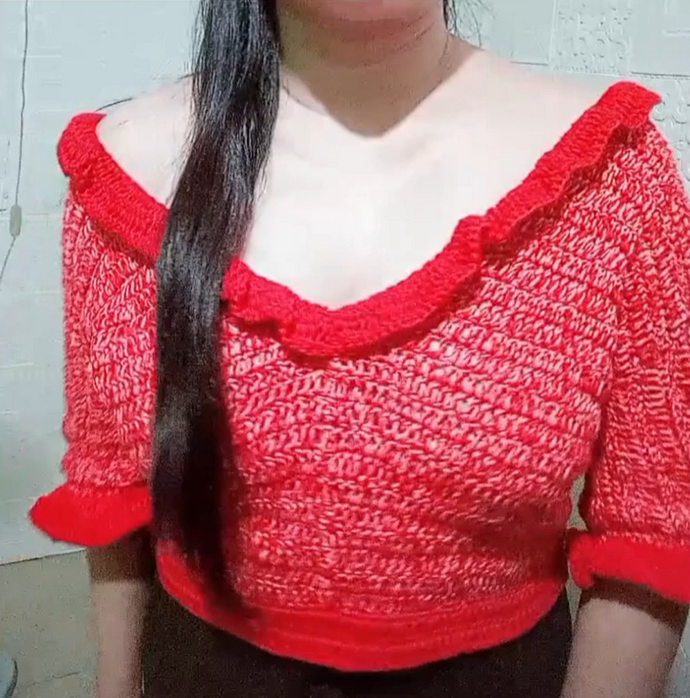 Crochet Off Shoulder Ruffled Top