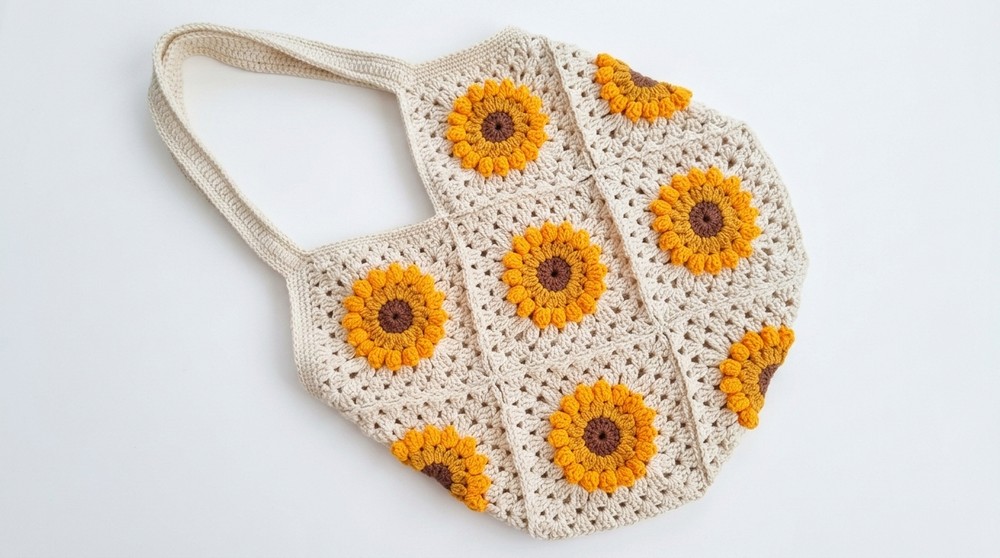 Crochet Sunflower Granny Square Bag Pattern