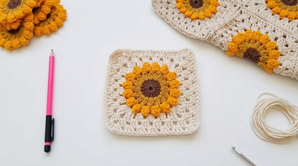 Crochet Sunflower Granny Square Bag Pattern