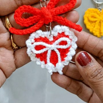 Crochet Bow Heart Keychain